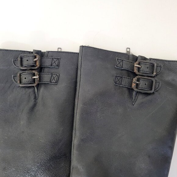 Circle G Distressed Black Leather Knee-High Boots With Buckle Detail & Stacked H - Picture 5 of 11